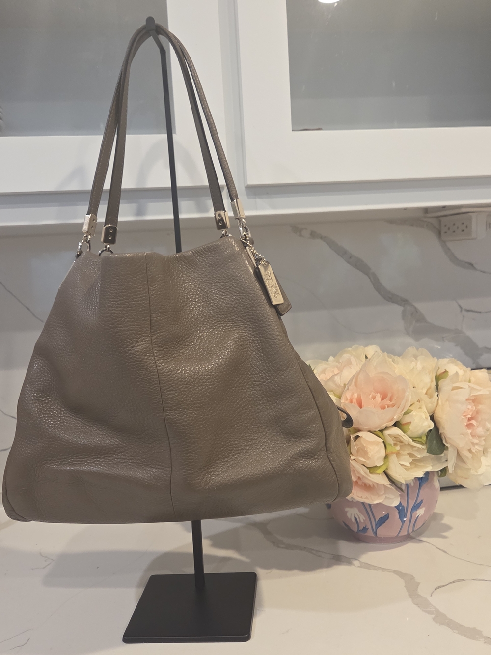 Coach Pebbled Leather Shoulder Bag in Taupe
